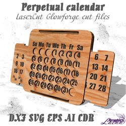 perpetual calendar vector model for laser cut cnc, 3 mm, dxf cdr ai svg eps vector files for laser cut, instant download