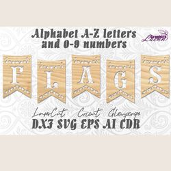 Flags alphabet 26 letters 10 numbers laser cut vector, cnc plan, glowforge, cricut, any thickness, DXF CDR SVG ai eps