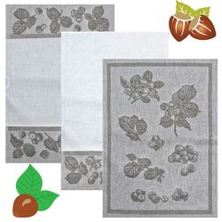 Linen tea towels, a set of 3-pieces. Jacquard weaving, double-sided weaving.