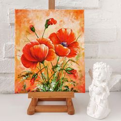 Poppies Painting Flowers Original Art Flower Wall Art Oil Painting on Canvas