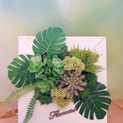Artificial succulent and plant art, Fake succulents in frame, Framed Succulents table decor, Faux succulents in frame