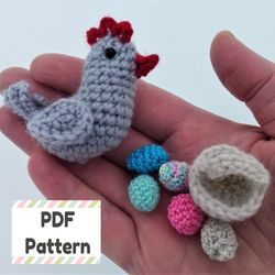 Mini chicken crochet pattern, Mini Easter egg crochet pattern, Miniature crochet pattern, Easter amigurumi pattern