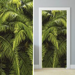 Doorway curtain tropical leaves, fly string door curtains, green palms print