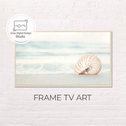 Samsung Frame TV Art | 4k Beach Coastal Landscape in Pastel Colors with a Seashell for The Frame TV