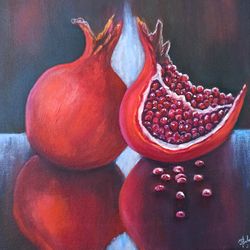 Pomegranate Painting Original Art Oil Painting on Canvas Pomegranate Wall Art Fruit Original Painting 30 cm by 30 cm