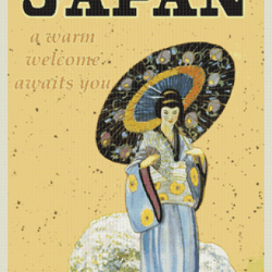 PDF Counted Vintage Cross Stitch Pattern | Travel Poster of Japan | 3 Sizes