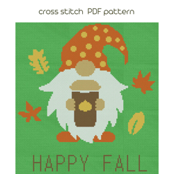 Happy fall, Gnome cross stitch pattern, Autumn gift, PDF pattern, Instant download /31/