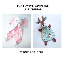 set of patterns 2 in 1 bunny and deer baby lovey, baby comforter pattern