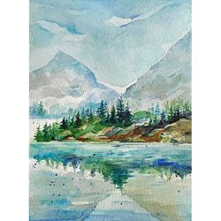 mountain painting forest original art watercolor artwork foggy forest misty landscape wall art by alyonart
