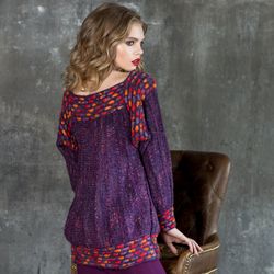 Knitted Purple Trimmed Pullover. Handknit Boho Embroidery Woman Sweater. Handmade.