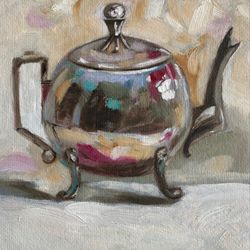Teapot original oil painting kitchen wall art modern