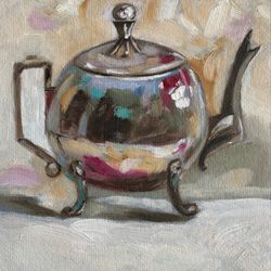 teapot original oil painting kitchen wall art modern