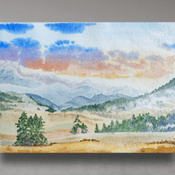 Mountain painting original watercolor art landscape artwork foggy mountain painting 