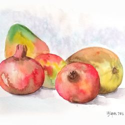 Fruit Painting Still Life Original Artwork Small Watercolor Painting 8" by 11"  by ArtMadeIra