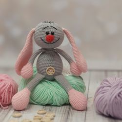 Hare for a small child.Newborn toy.Cute rabbit knitted from 100% cotton.Environmentally friendly toy.Gift for little one
