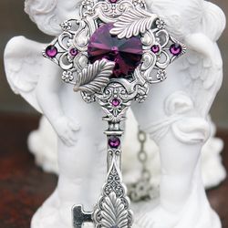 Handmade Unique Swarovski Fantasy Vintage Key Necklace