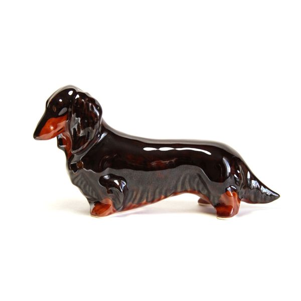 black tan Longhaired Dachshund figurine