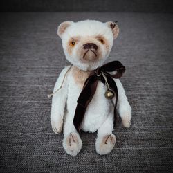 White teddy bear. Handmade bear. Ooak teddy bear vintage style, stuffed animal.