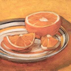 orange painting fruit original art food artwork dessert wall art 6x6