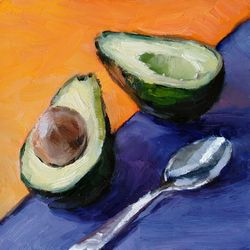 avocado painting fruit original art food artwork dessert wall art 6x6 by sonnegold