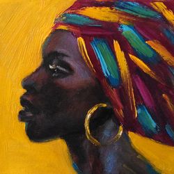 African American Woman Painting African Portret Original Art African Queen Artwork Small Wall Art 8x8 by Sonnegold