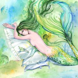 Nude Mermaid Painting Mermaid Original Art Siren Watercolor Artwork