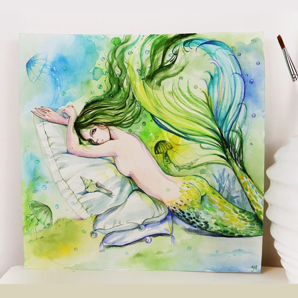 Nude Mermaid Painting Mermaid Original Art Siren Watercolor Inspire nude-mermaid-painting-mermaid-original-art-siren-watercolor-inspire