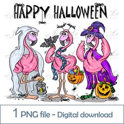 Three Flamingos Halloween 1 PNG file Happy Halloween clipart Funny Halloween Sublimation Funny flamingo design Download