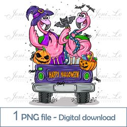 Flamingo Car Halloween 1 PNG file Happy Halloween clipart Funny Halloween Sublimation Funny flamingo design Download