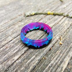 Wood resin ring Aurora resin ring for women Epoxy wood ring