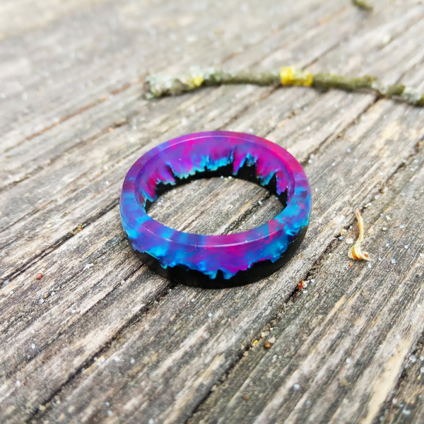 Wood resin ring Northern lights ring Epoxy rings for women.jpg