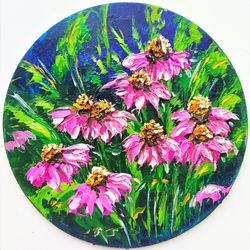 Echinacea Painting Floral Original Art Flowers Artwork diameter 7 inch