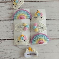 Crochet hair clips unicorn, hairpin rainbow, hair accessories, hair clips for girl,decoration for hair, gift for girl