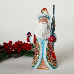 Russian Santa, Collectible Santa figure , Wooden hand carved figure 7 inch