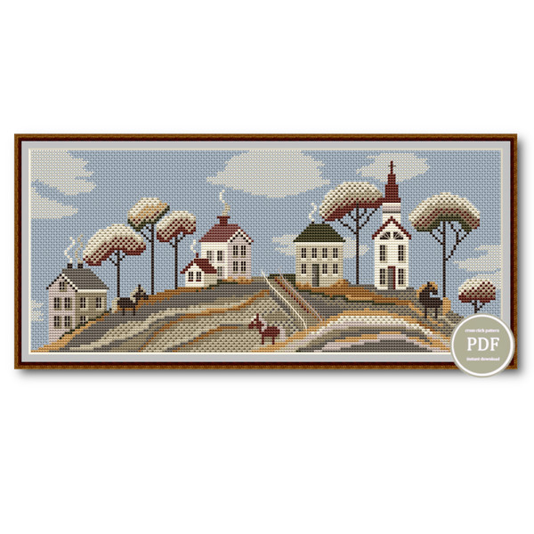 Cross stitch Autumn landscape. Houses and horses 188.png