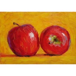 Apple Painting Fruit Original Art Food Wall Art Fruit Artwork 5.5 x 8 by Sonnegold