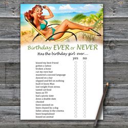 Pin up Birthday ever or never game,Adult Birthday party game printable-fun games for her-Instant download
