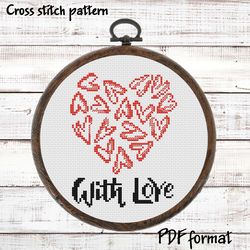 Valentines Day cross stitch pattern modern, Love cross stitch chart, Heart Embroidery design
