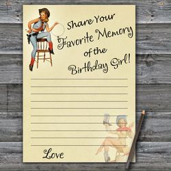 Cowboy themed Favorite Memory of the Birthday Girl,Adult Birthday party game printable-fun games for her-Instant downloa