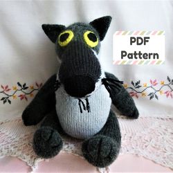 Knit wolf pattern, Wolf knitting pattern, Wolf knitting chart, Toy knitting pattern, Knit animal pattern