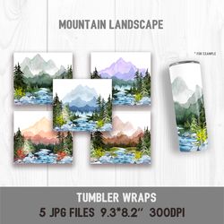 Watercolor Mountain Nature landscape Tumbler wraps design 20 oz