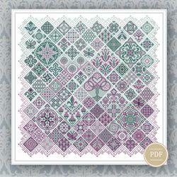 Cross Stitch Pattern Patchwork Tile  Geometric  Garden Cross Stitch Pattern - Folk Ethnic Design PDF  96