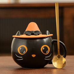 2021 Black Cat Cup With Witch Cap Lid&Spoon Water Mug Christmas Xmas Gifts