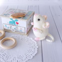 Mouse stuffed animal doll, White mouse toy, Little soft mouse, Gift for the mouse lover, Cute mice, Kids playroom decor