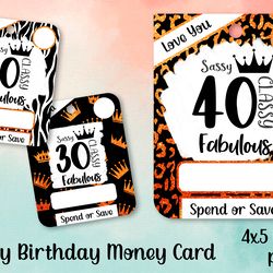 6 Happy Birthday Money Card PNG. Gift card with glitter.