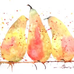 Pear Painting Fruit Original Art Still Life Watercolor Artwork 8" by 12" by ArtMadeIra
