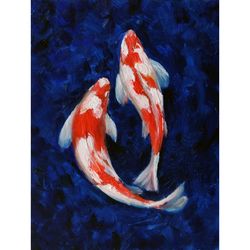 Koi Painting Koi Fish Original Art Koi Pond Artwork Animal Wall Art 8x6 by Sonnegold