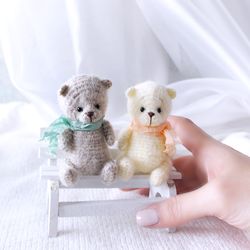 Miniature bear toy, Animal doll for doll, Stuffed teddy bear, Woodland mini animal, Collector soft toy, Collectible toy