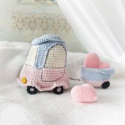 Cute toy car with hearts Car toy with traile Stuffed toy for toddlers Mothers day gift from daughter Play room decor