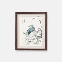 Night Heron and Little Egret - Vintage Japanese watercolor painting, 1880s